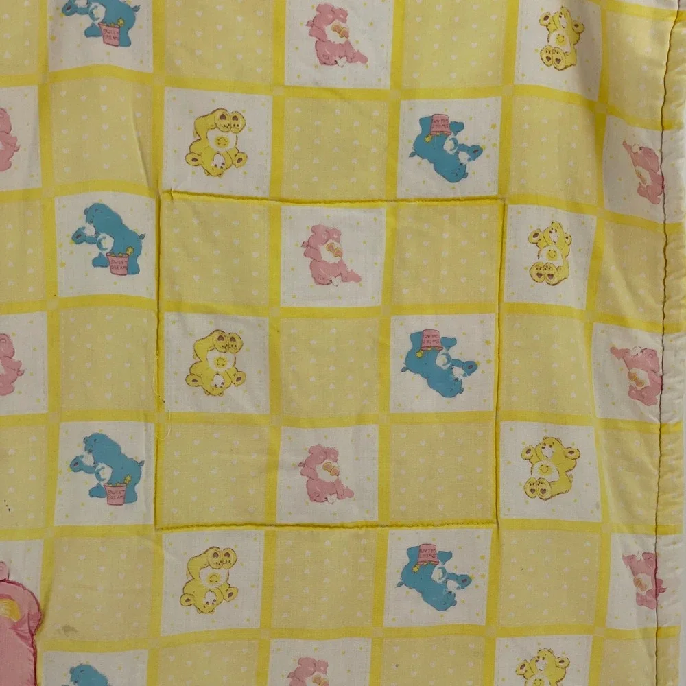 Vintage 1980s Care Bears Handmade Baby Quilt Blanket Love a Lot 50x39